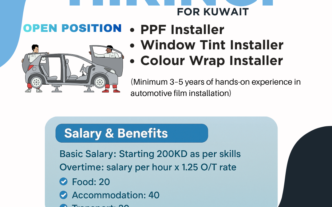 “Make Every Ride Stand Out! 🌟” Exciting openings in Kuwait for Automotive Film & Wrap Experts — Attractive salary & perks!